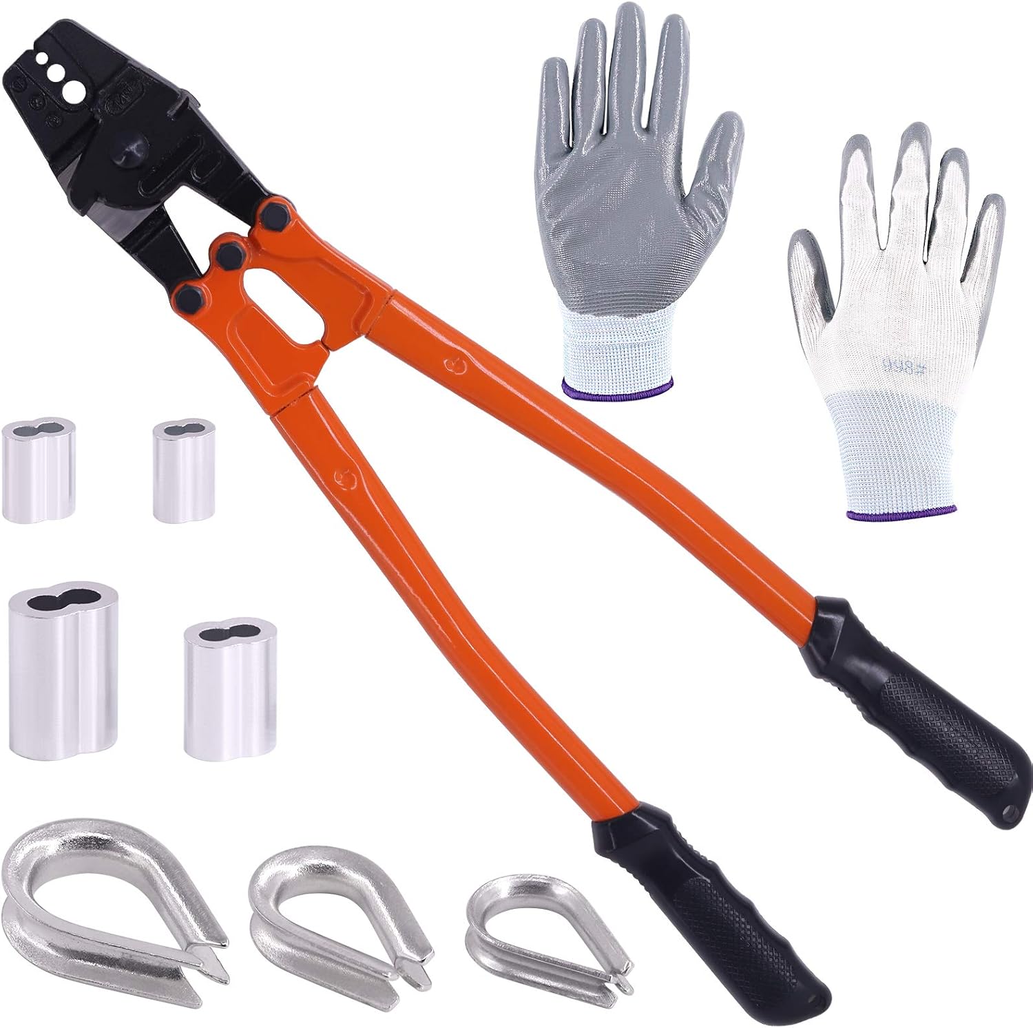 Chеареѕt 🛒 Rustark 132 Pcs Crimping Loop Sleeve Kit Includes 14" Wire Rope Crimping Tool, 4 Sizes Aluminum Double Barrel Ferrule, 3 Size Cable thimbles and Cut-proof Gloves Chеареѕt 🛒 Rustark 132 Pcs Crimping Loop Sleeve Kit Includes 14" Wire Rope Crimping Tool, 4 Sizes Aluminum Double Barrel Ferrule, 3 Size Cable thimbles and Cut-proof Gloves