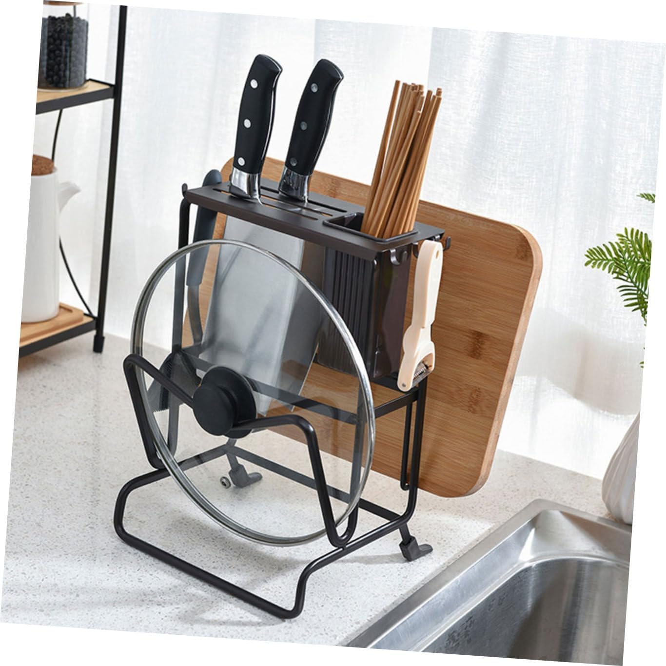 Alipis Space-saving Kitchen Knife Rack Black Dish Rack Easy Access Chopping Board Storage