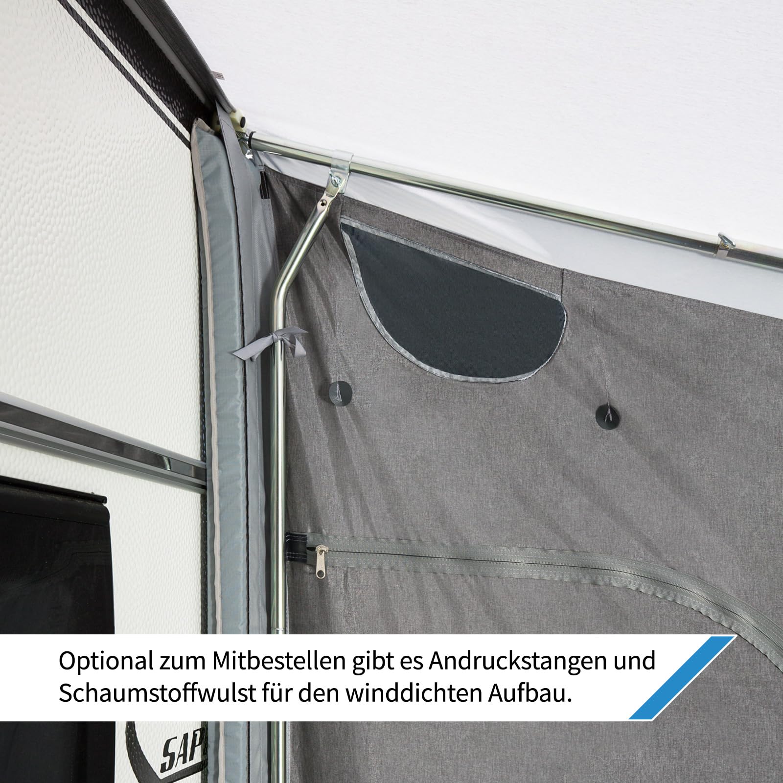 dwt Wohnwagen Vorzelt Jazz 240 cm tief in 4 Größen, Reise- und Saisonzelt mit flexiblen Abspannleitern & geöstem Erdstreifen