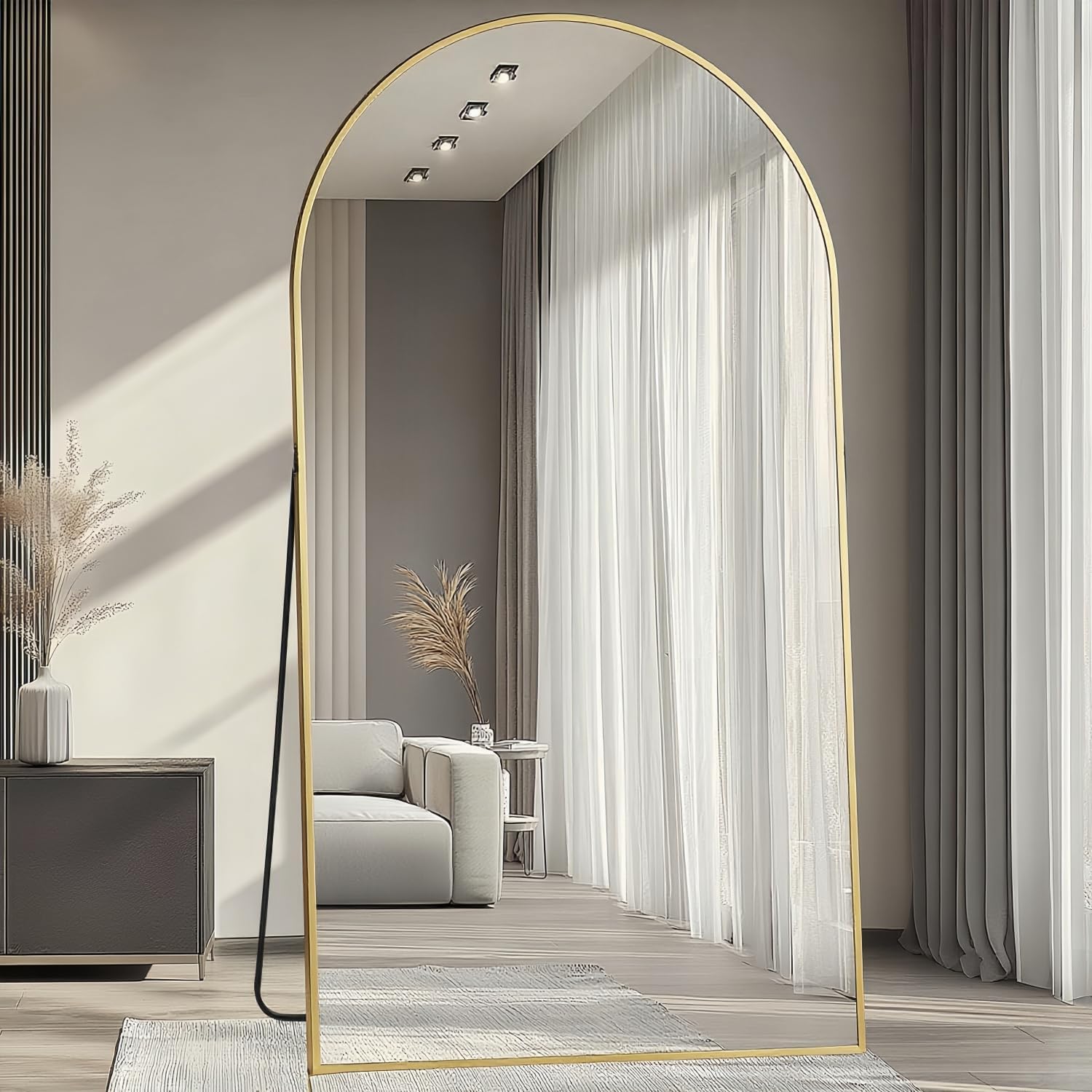 Dewfig Arched Full Length Mirror, 78"x38" Large Floor Mirror with Stand, Oversized Full Body Mirrors for Standing/Leaning/Hanging, Wall Mounted Mirrors for Bedroom, Living Room,Dressing Room, Gold