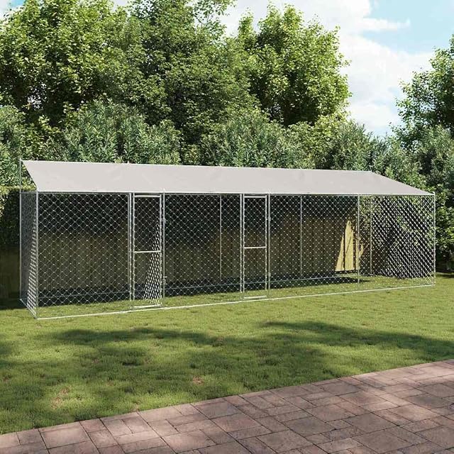 Foto 2 de 8 de vidaXL Jaula para Perro con Techo Plateado 800 x 200 x 256 cm