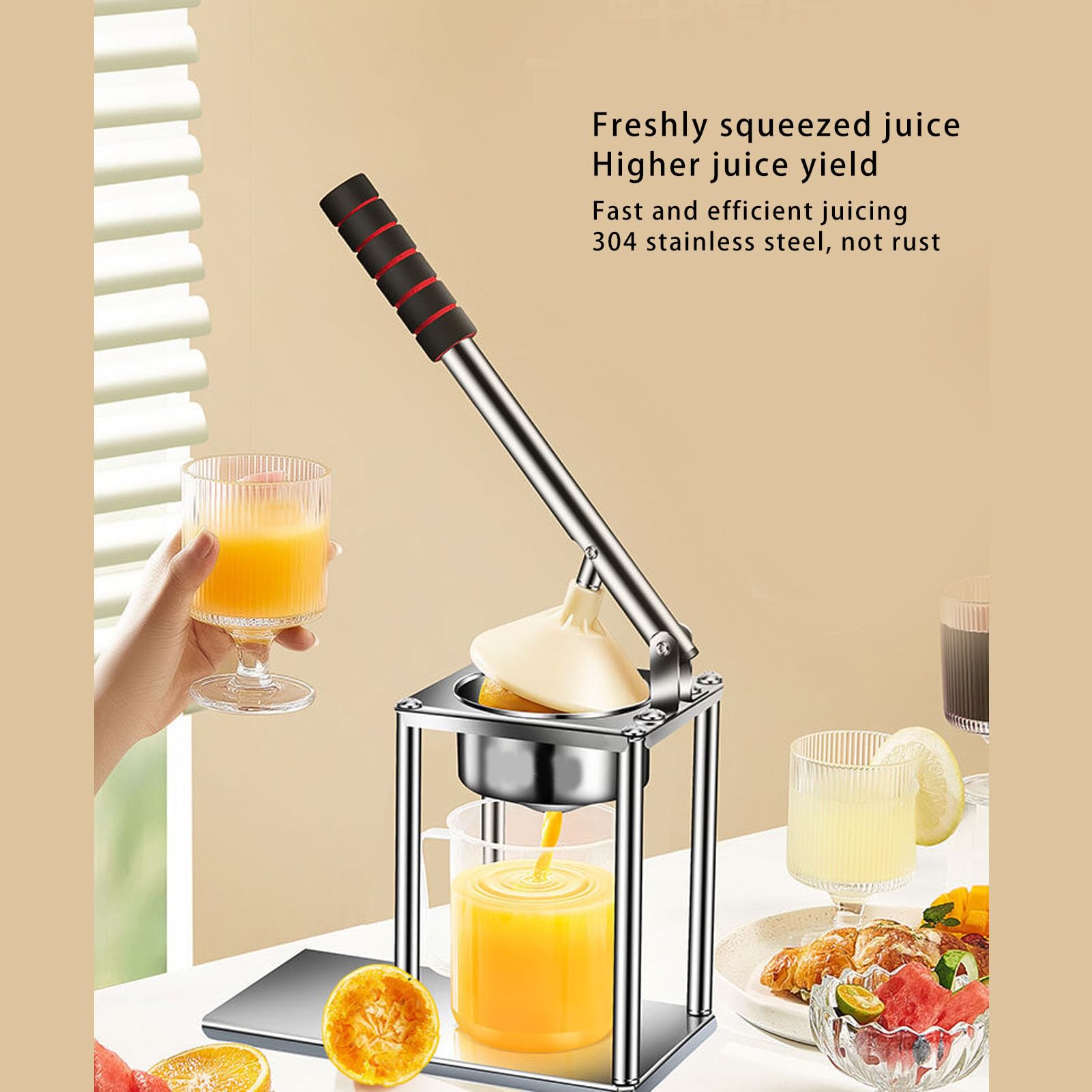 Prensa Mano Exprimidor Naranja, Prmeium de Acero Inoxidable Multifuncional Manual Exprimidor Limón con Humanizado para Uso Comercial en el Hogar Exprimiendo Naranja