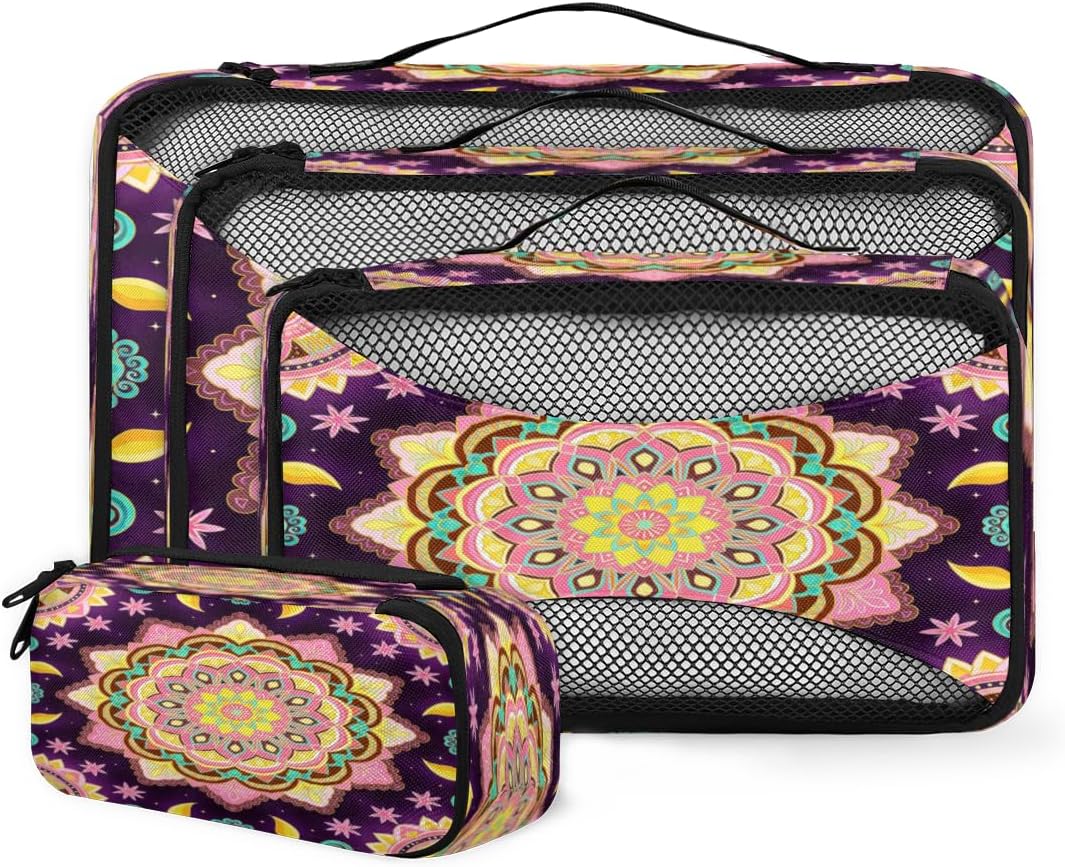 Colorful gradient decorative pattern Travel packaging box 4 sets - 4 sizes of durable luggage storage boxes,comprehensive packaging boxes for toiletries,underwear,shoes,and travel essentials