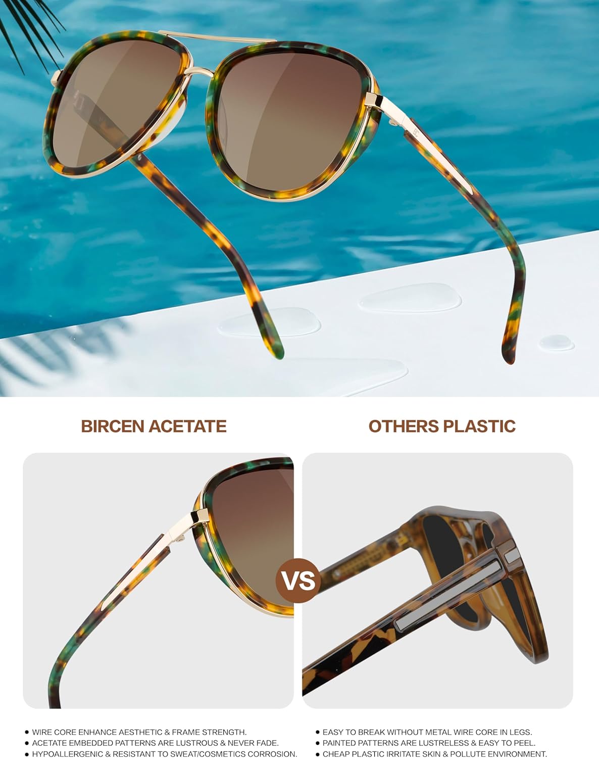 BIRCEN Polarized Sunglasses for Women UV - Protection Womens Retro Mirrored Shades with Acetate Frame BC2001 - Image 4