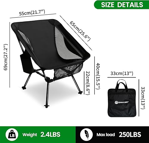 Miniatura 2 de SHALLWE Sillas de camping portátiles de 21.7 in de ancho, silla ligera para mochileros, 2 opciones de altura, sillas de campamento de aluminio para