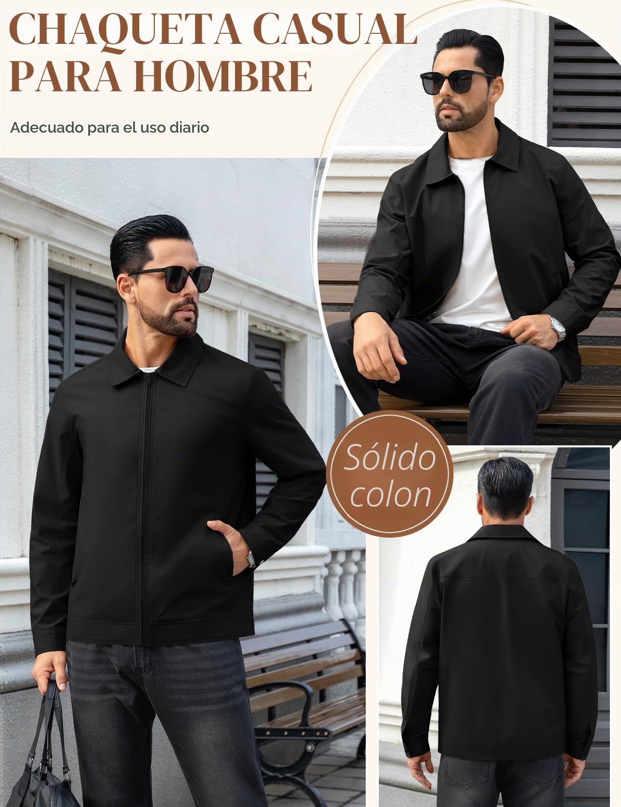 Voqeen Cazadora Hombre Entretiempo Chaquetas Casual Ligeras Repelentes al Agua Primavera Verano Chaqueta Bomber Cortavientos Informal Con Cuello y Cremallera Completa Abrigo de Golf Para Exteriores