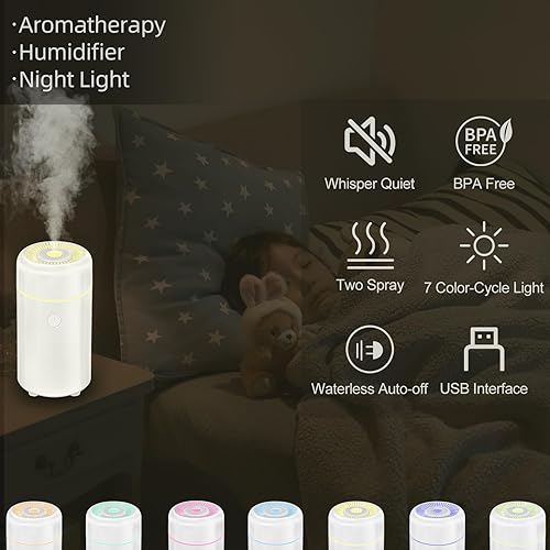 Miniatura 3 de CHOUWEEK Car Air Diffusers Humidifier for Essential Oils,USB Aroma Diffuser,Mini Aromatherapy Diffuser,Scent Cool Mist Defuser,7Color Changing