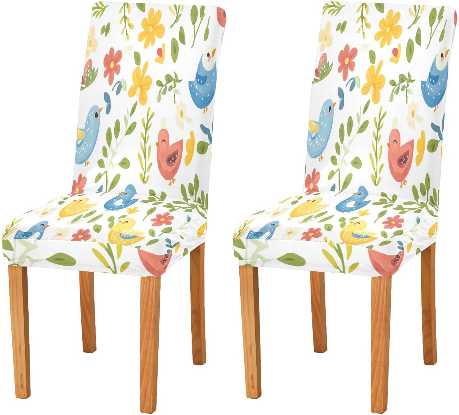 ALAZA Chair Covers for Dining Room, Happy Easter Colorful Flower Easter Egg Chicken Stretch Chair Cover Sets Chair Protector Removable Washable for Ktichen Restaurant Hotel