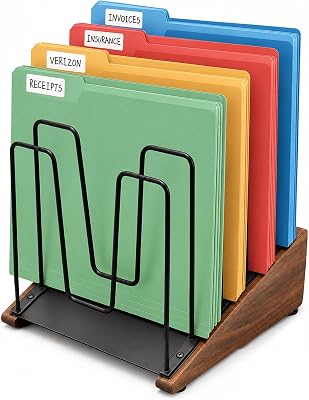 HULISEN Inclined Desktop File Organizer, 5-Section Desk File Folder Holder