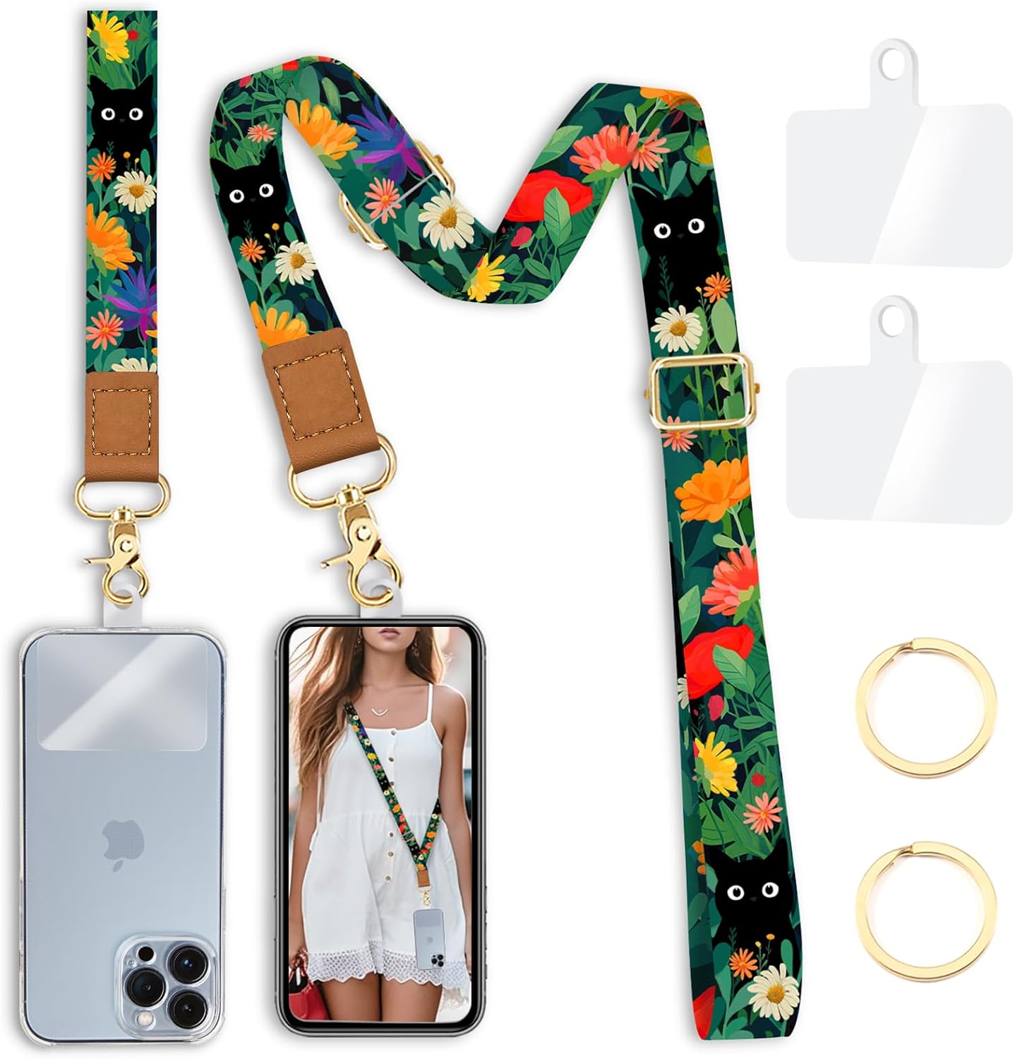 Amazon.com: Yonlevres Phone Lanyard Crossbody with Wrist Strap, Flower ...