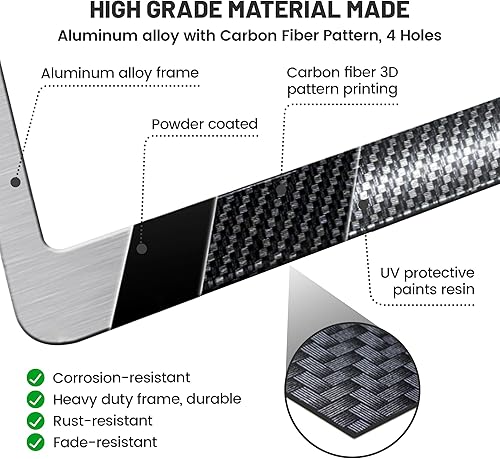 Miniatura 3 de RED WOLF Marco de placa de matrícula de fibra de carbono, aleación de aluminio, cubierta de placa de matrícula de automóvil con bandera