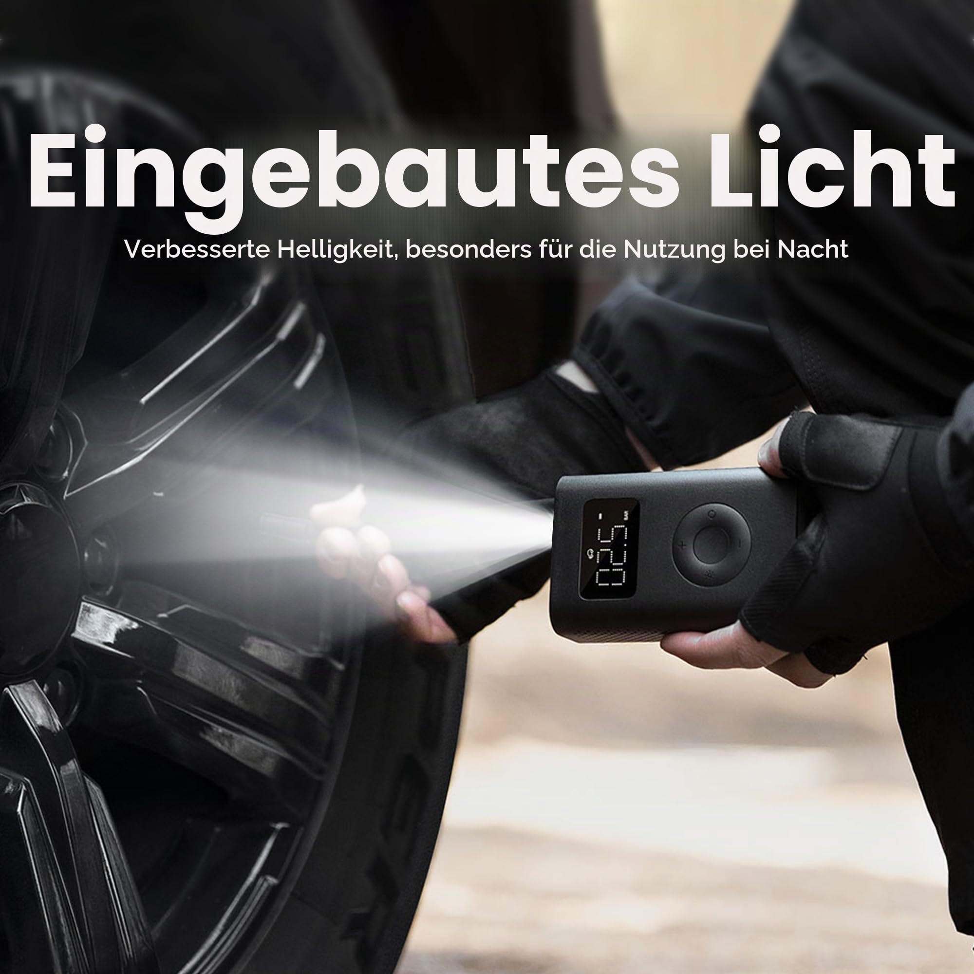 Xiaomi Tragbarer elektrischer Luftkompressor, 150 PSI Reifenfüller für Auto, Roller, Fahrradreifen und Bälle, kabellos mit digitaler Druckerkennung, Anthrazit-Schwarz