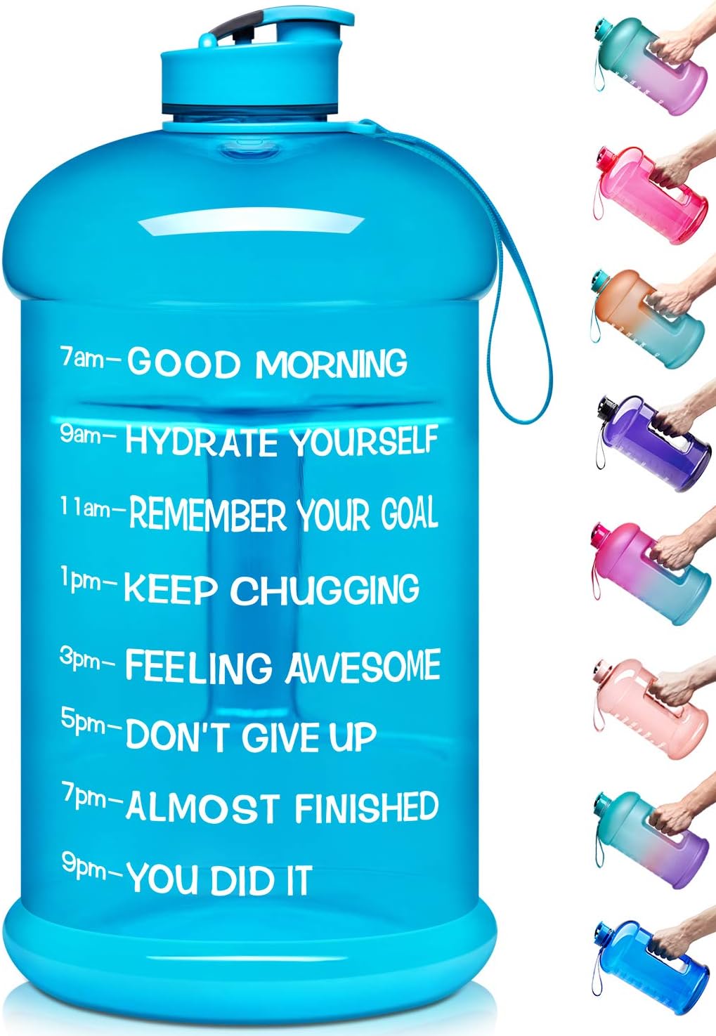 Venture Pal Motivational Water Bottle with Time Marker - 1 Gallon/ 128 Oz Reusable Water Jug with Handle and Measurement Scale - Leakproof Large Water Bottle for Gym, Office, Home