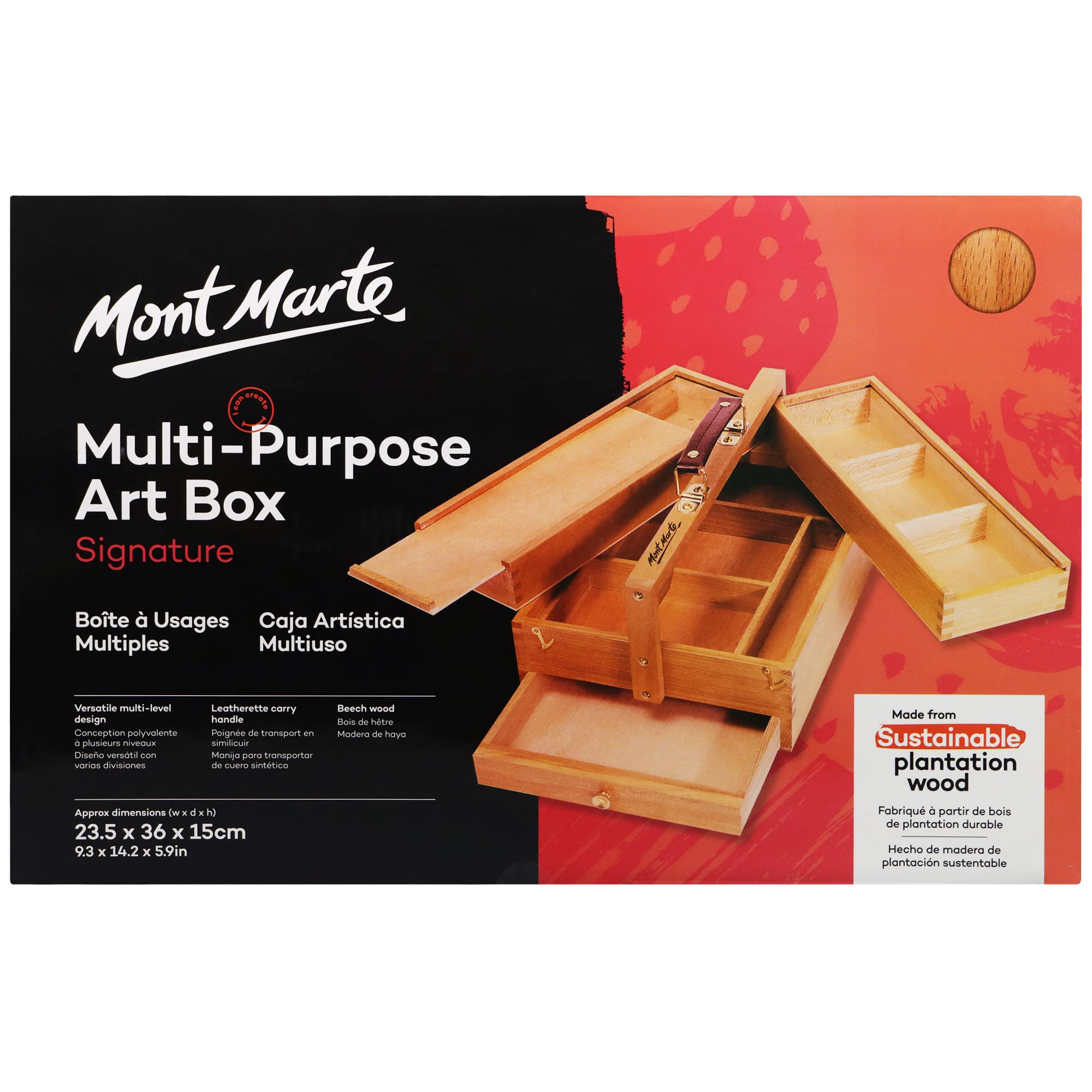 Mont Marte Multi-Purpose Wooden Art Box. 3 Layers of Storage for