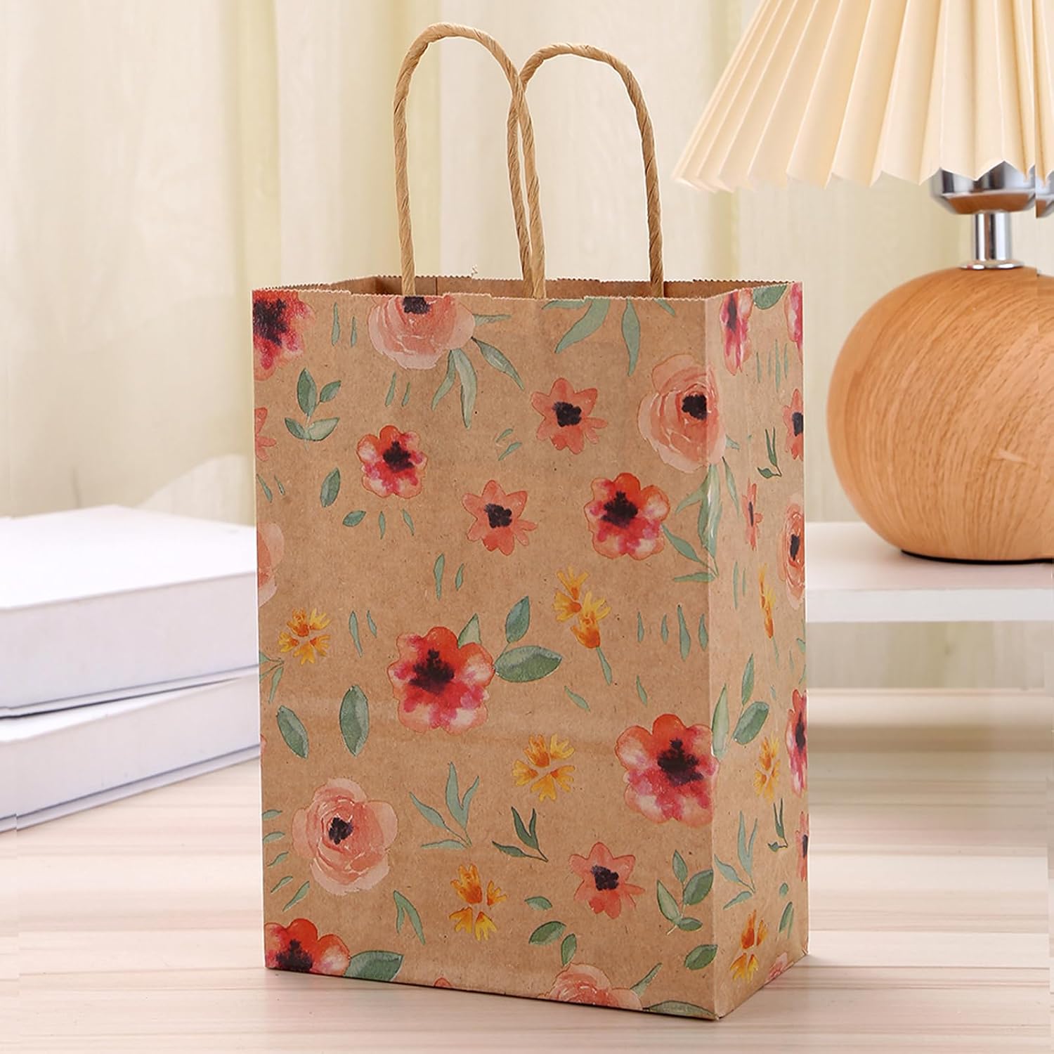 24pcs Floral Pattern Kraft Paper Bag Gift Bags with Handles for Party Favors, Mothers Day, Weddings, Birthday Celebration, Baby Shower,8.26×5.9×3.14inch - Image 7