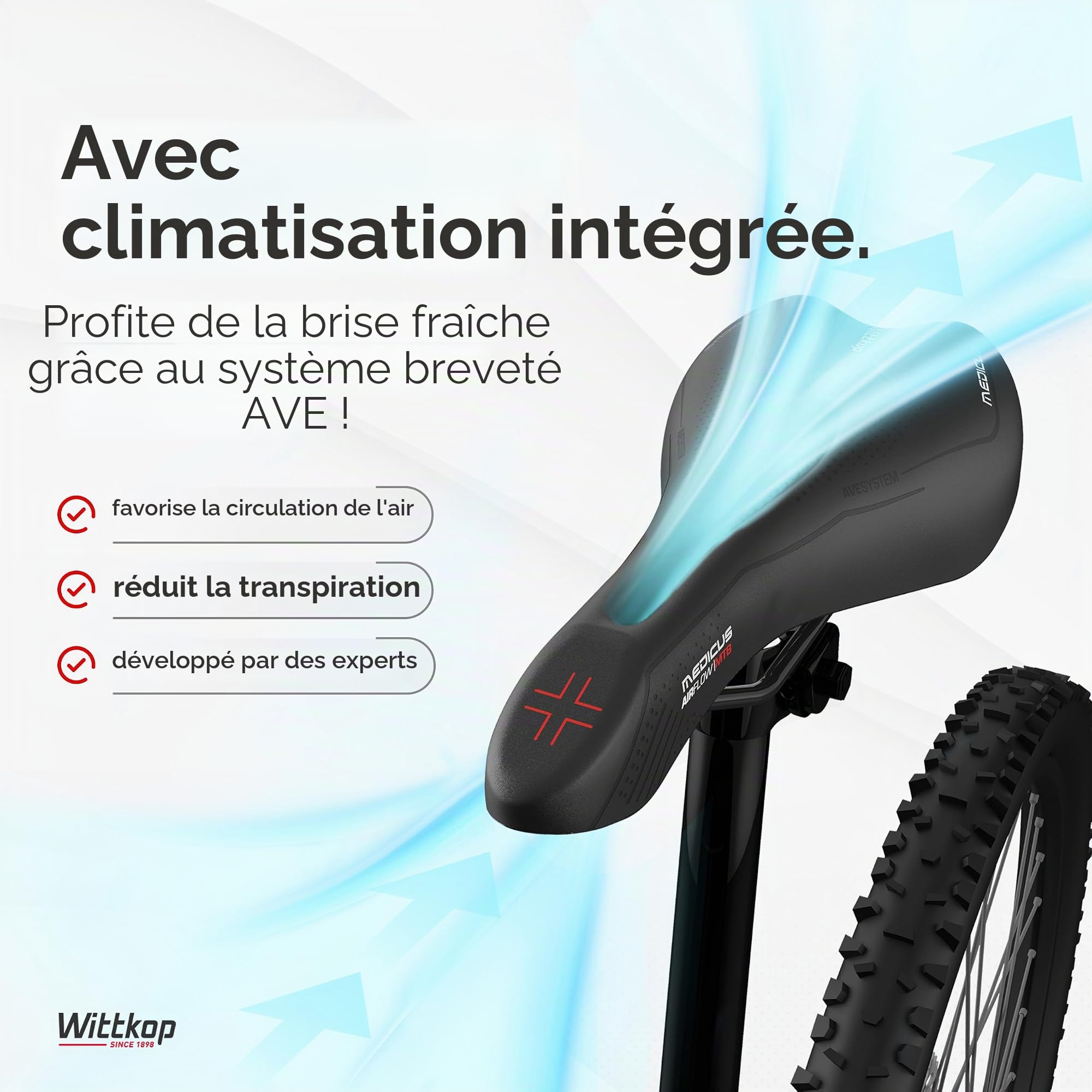 WITTKOP Selle de vélo avec Concept innovant Medicus à 5 Zones et Rembourrage orthopédique en Mousse à mémoire de Forme I Selle de vélo Confortable pour Hommes et Femmes I VTT, Trekking, Ville
