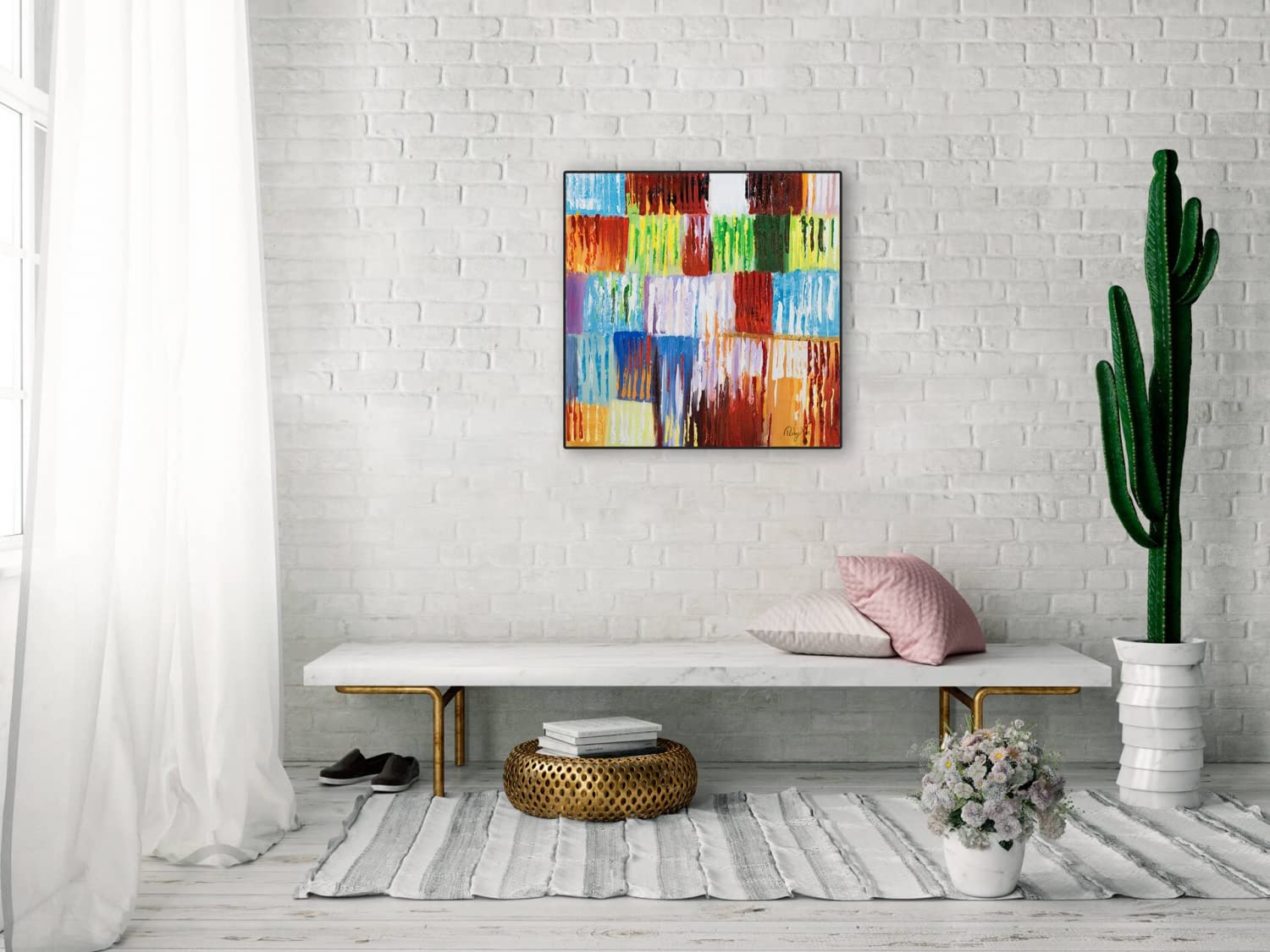 KunstLoft Leinwandbild 60x60cm Abstrakt Bunt Rainbow Vibes Handgemalt