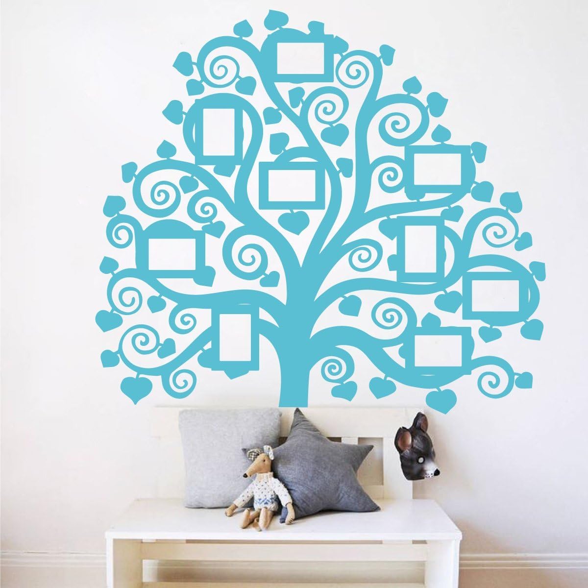 Giant Family Tree Picture Wall Decal | Home Decor Vinyl Art Photo Mural Curly Branch Sticker (Brown, 60x54 inches)