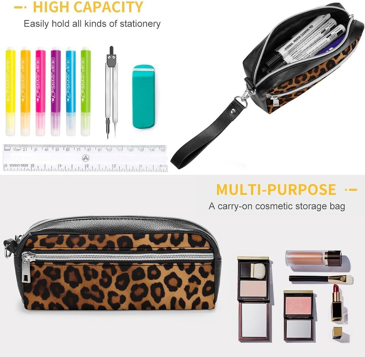 Makeup Bag for Women Travel Toiletry Pouch Portable Pencil Case with Zipper image 3