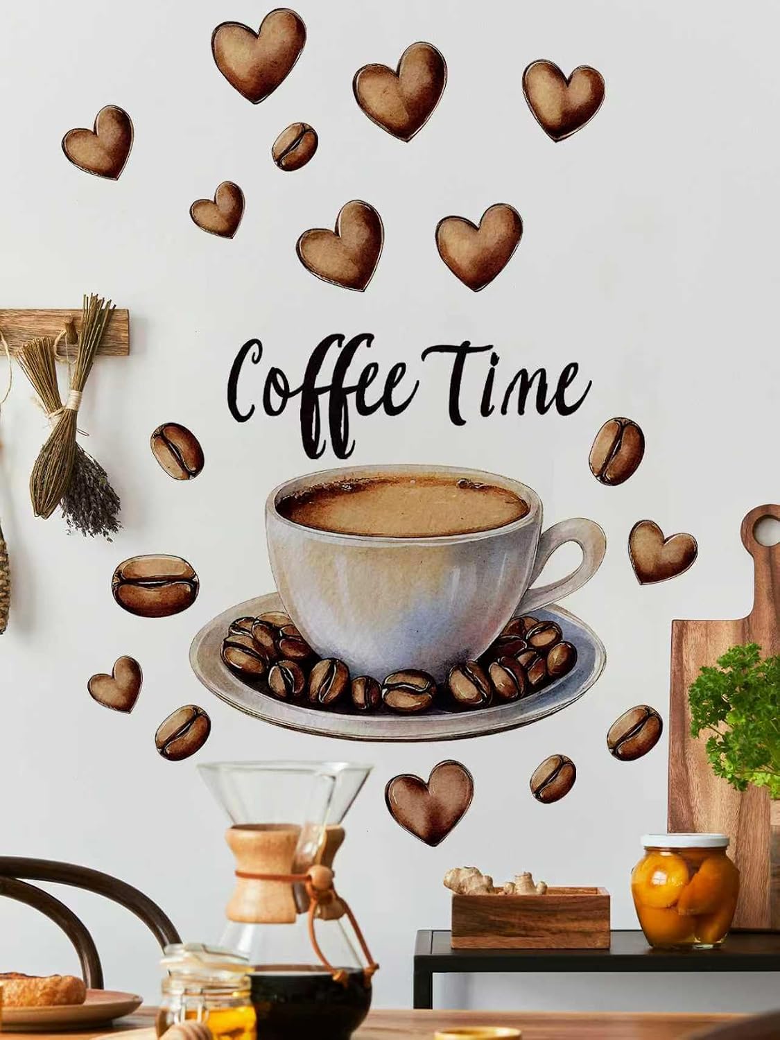 Coffee Time Wall Stickers | Coffee Beans Tea Cup Peel and Stick Home Kitchen Bar Wall Decor,Removable Stickers for Home Cafe Shop Station Bar Pub Office