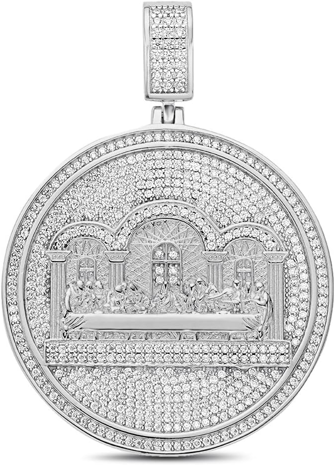 Real Genuine Authentic 3.50 Cwt. VVS1/D Hand Set Natural Moissanite Diamonds 14K Gold Bonded Last Supper Jesus Apostles Gospel Jesus Charm Pendant Medallion 23+ Grams 2.25 Inch.