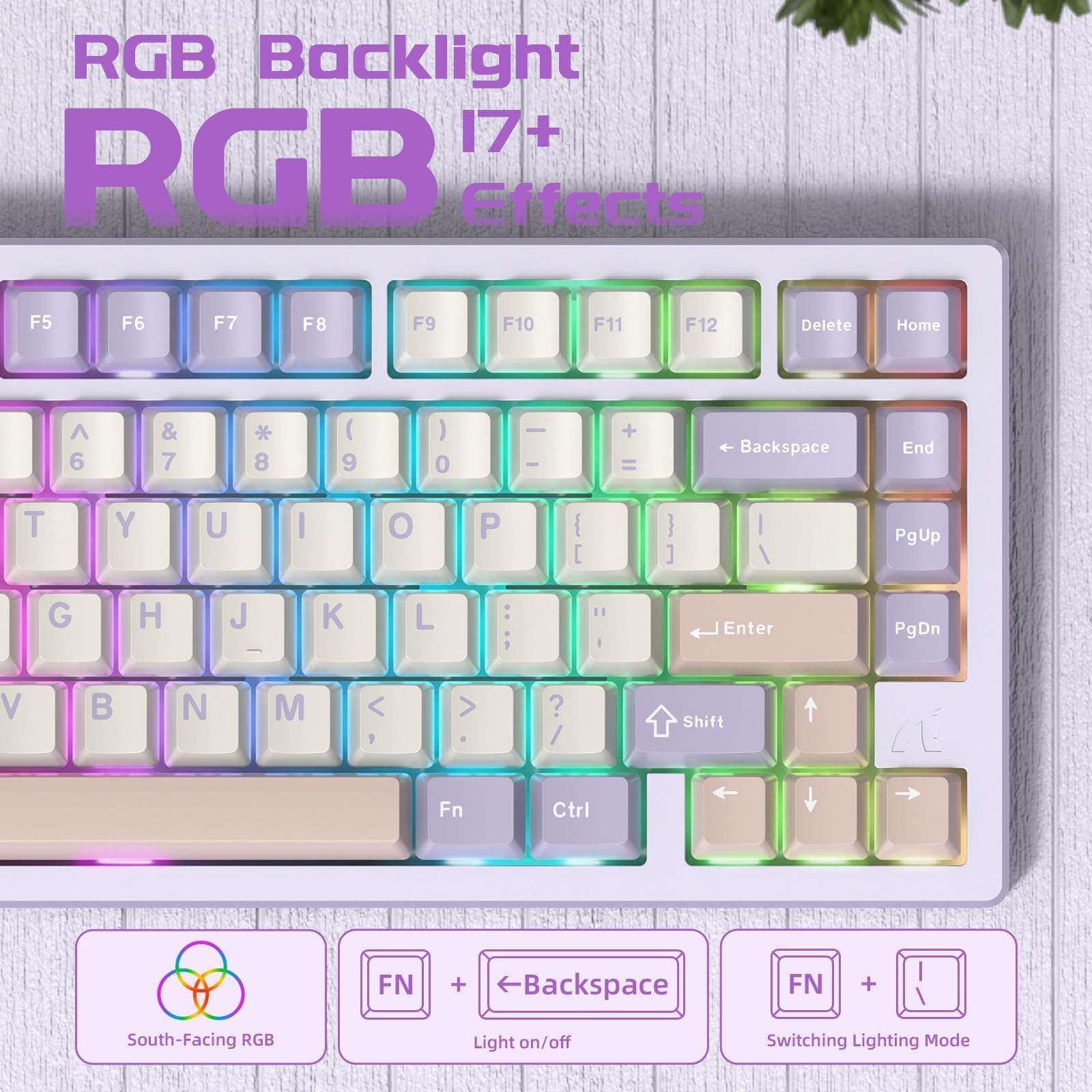 ATTACK SHARK X75 Via Teclado Mecánico Gaming Inalámbrico Completo De Aluminio, BT/2.4G/USB-C, Interruptores Lineales Intercambiables RGB, Diseño QWERTY del 75% con 5 Capas De Amortiguación-Púrpura