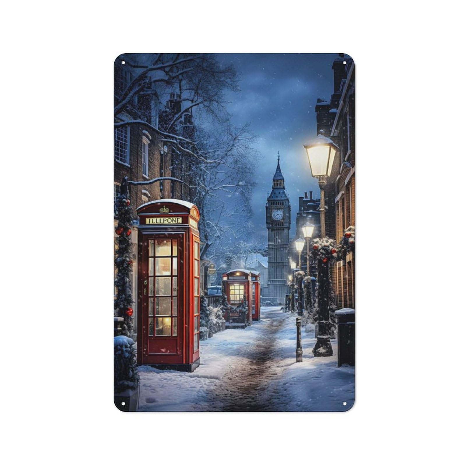 Junmoney Winter City Glow Metal Plaque 30X20cm With For Pub Or Café, Rustic Decor, For Pub Decor Enthusiasts