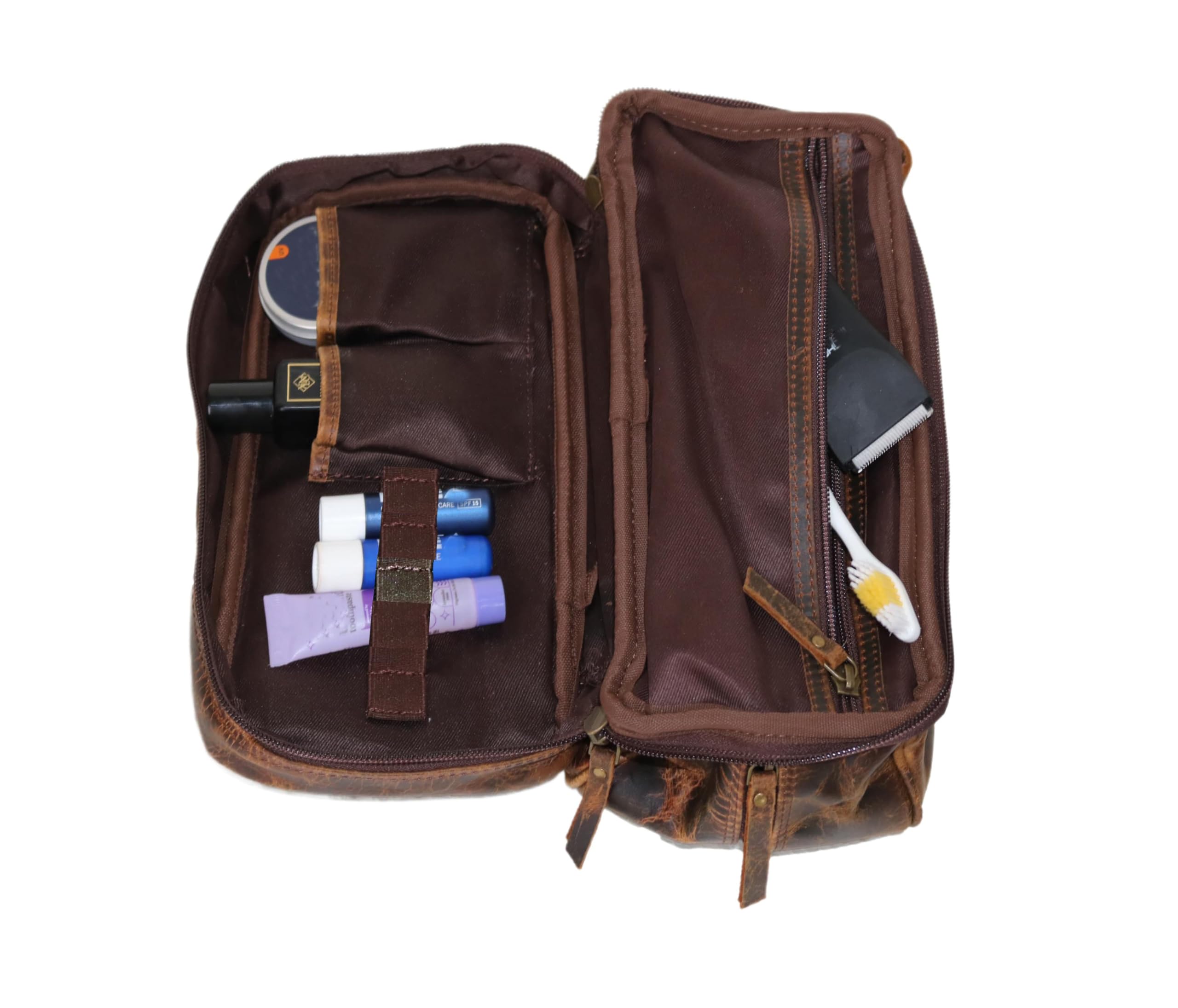 Jaald Neceser de cuero genuino para hombre, impermeable, kit doble, bolsa de afeitar, cuidado de viaje, regalo padrino, mujer, para colgar, cierre de fricción, bolsa de maquillaje, bolsa de cosméticos