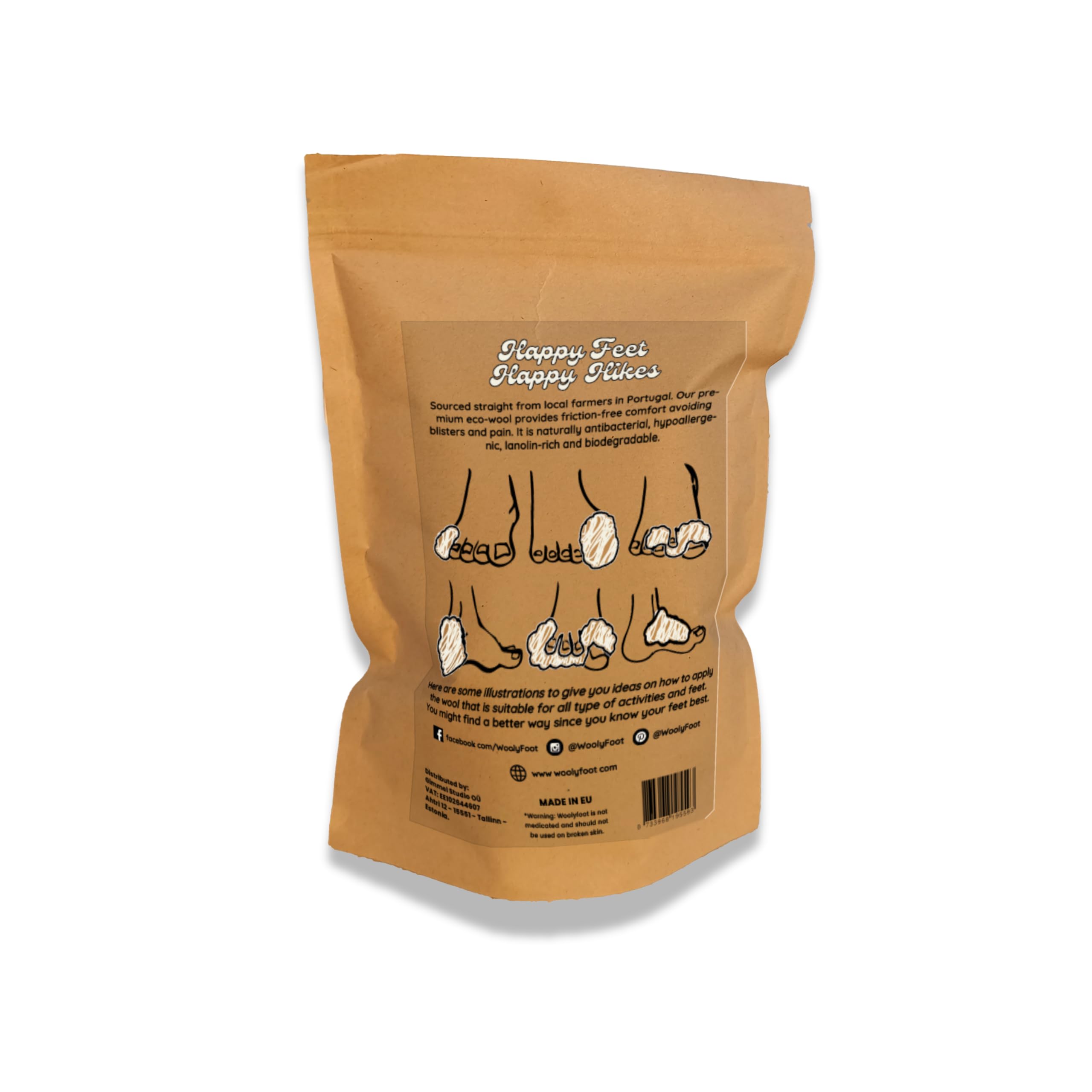 WoolyFoot - Lana de oveja rica en Lanolina para prevención de ampollas y alivio de presión en los pies | Protección sostenible y biodegradable para los pies | Paquete de 30 g (25-35 aplicaciones)