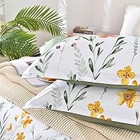 Vista 7 de Juego de funda de edredón floral tamaño individual – Juego de funda de edredón de microfibra con estampado botánico de flores amarillas y hojas