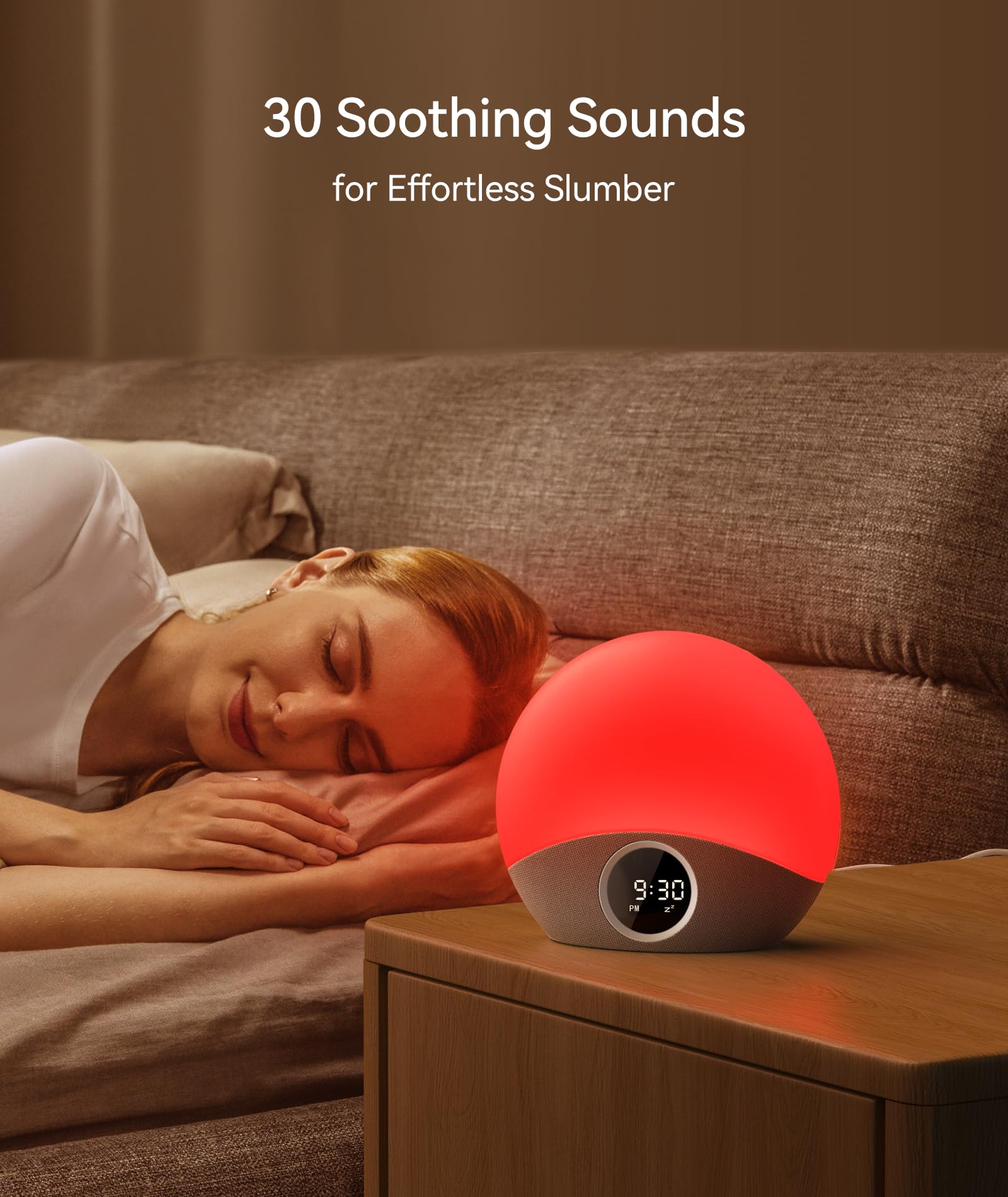 Dreamegg Nite 7 Sveglia Luminosa Alba Macchina Rumore Bianco con 30 Suoni, Sveglia da Comodino con 5 Suoni di Allarme e 8 Colori di Luce Notturna, Funzione Snooze Sveglia per Adulti e Bambini