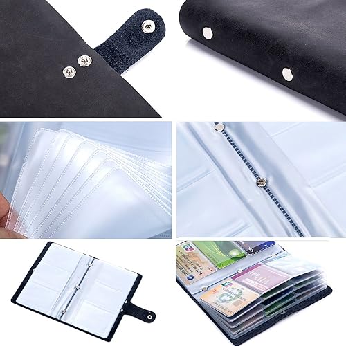 Miniatura 3 de iSuperb Funda de cuero para tarjetas de crédito, cierre a presión, organizador de tarjetas de identificación de negocios, libro para tarjetas de