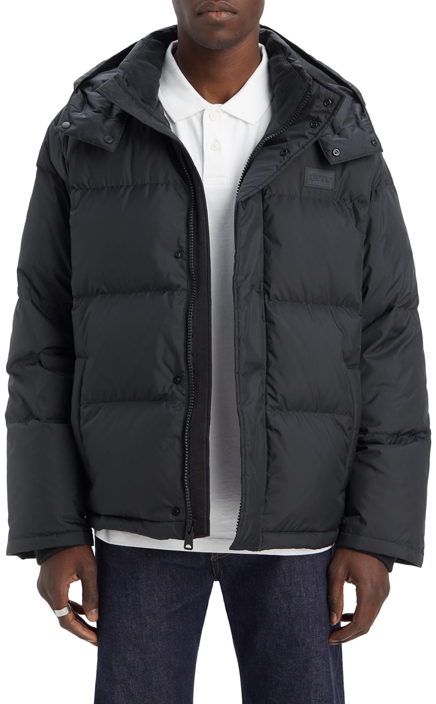 Levi's men's LAUREL SHORT PUFFER Jacket, Jet Black, XL