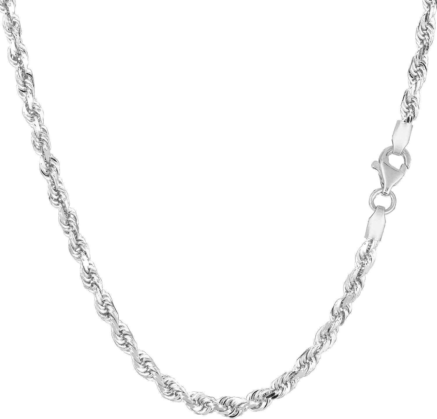 Jewelry Affairs 14k White Solid Gold Diamond Cut Rope Chain Necklace, 3mm