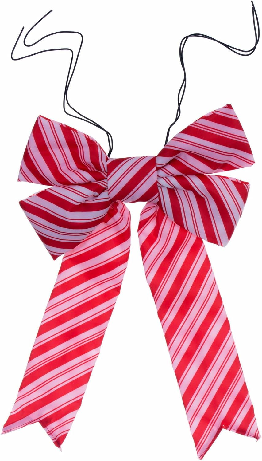 Vickerman 24" x 30" Red-White Outdoor Christmas Bow with UV Treated Material and Wire to Hang.