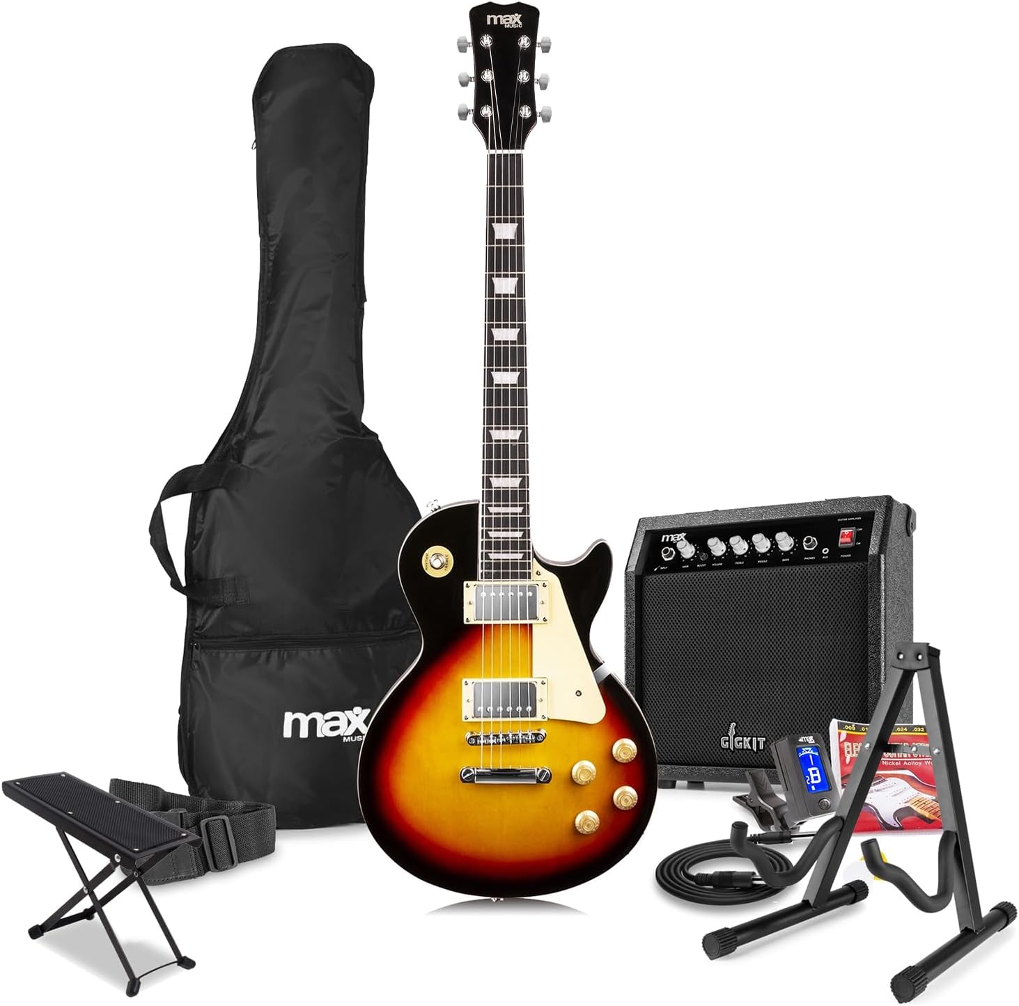 GigKit Electric Guitar Starter Pack SC Style Complete Beginner Guitar Package - Sunburst with 40W Amplifier, Gig Bag, Accessories & 6 Months Online Guitar Lessons Included
