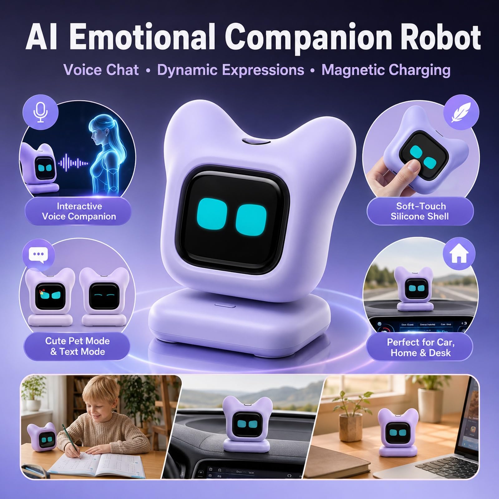 Robot De Escritorio Con Ia: Mascota Electrónica Inteligente Con Chat De Voz Y Emociones Dinámicas. Un Gadget Tecnológico Interactivo, Creativo E Inteligente, Ideal for Escritorio Del Hogar(White)
