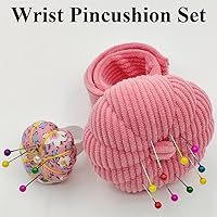 Vista 2 de Alfiletero elástico en forma de calabaza con anillo para la muñeca, almohadón para agujas de costura y manualidades DIY con 1 banda elástica