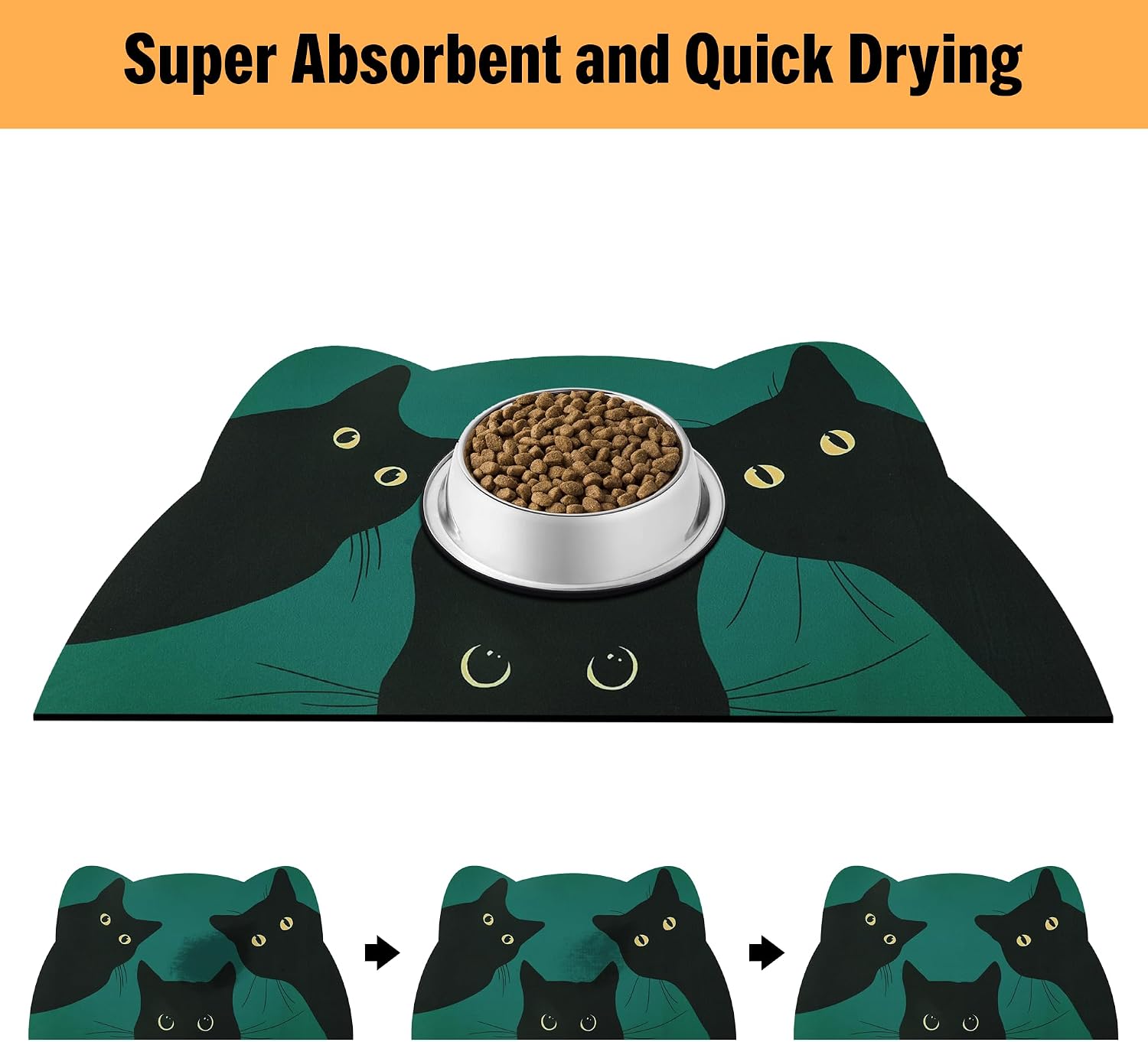 Cat Food Mat - Pet Feeding Mat for Floor, Non-Slip, Waterproof, Super Absorbent, Easy to Clean, Blue, Cat, Dog 18.1''x9.8'' image 4