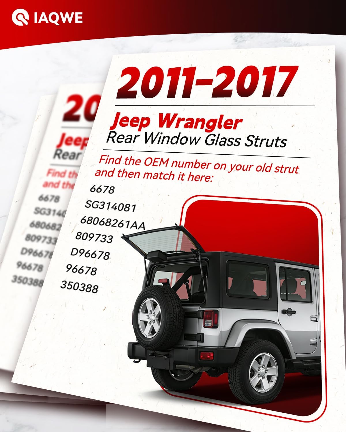 IAQWE 6678 Rear Window Glass Struts for Jeep Wrangler 2011-2017, SG314081 Back Window Lift Support Gas Shocks Compatible with Jeep Wrangler Sport Utility 2/4-Door-With Factory Top, 2 Pcs