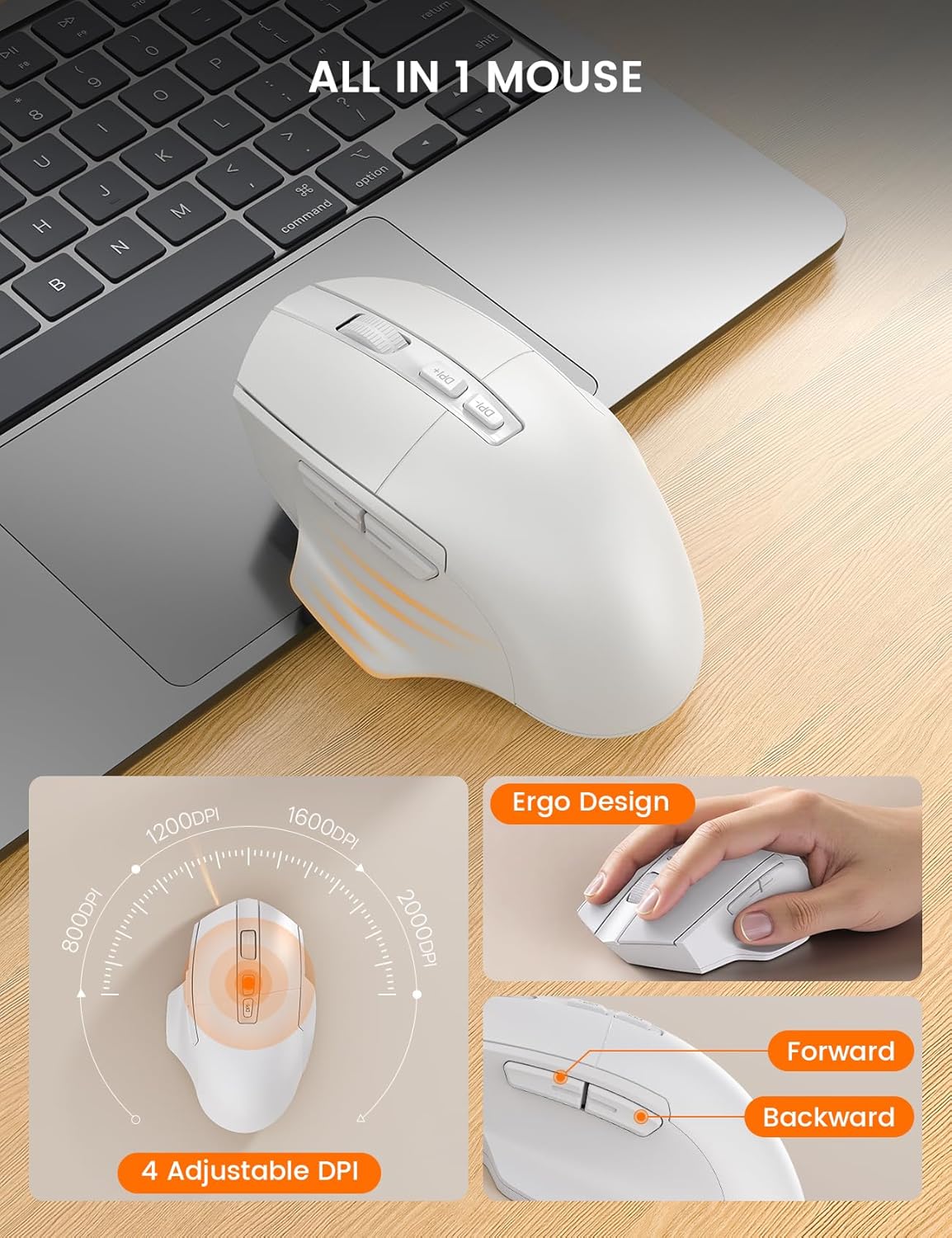 SABLUTE Wireless Keyboard and Mouse Combo, Ergonomic Wave Keys, Cushioned Palm Rest, Rechargeable, Phone Holder, Natural Typing, 2.4G Lag-Free, MA22 Plus Full Size Keyboards Set for Windows/Mac, White