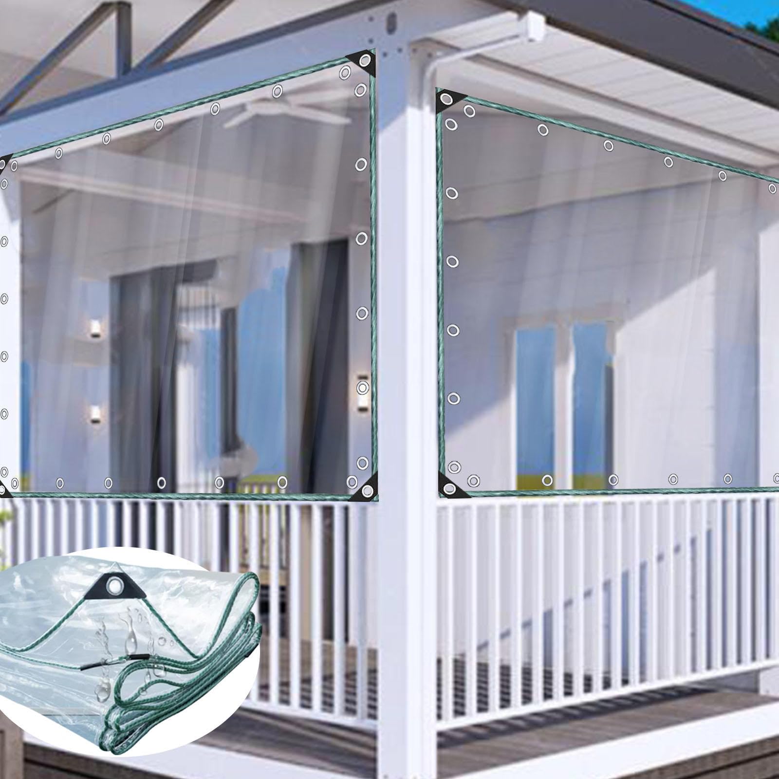 Tenda Da Esterno In Vinile Trasparente – Impermeabile 0,5mm Per Pergola, Con Occhielli, Grigio 4x3m