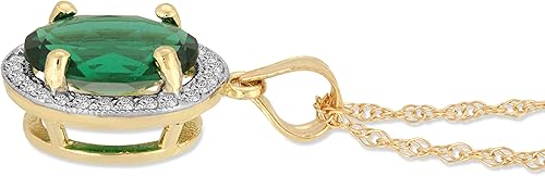 Miniatura 2 de Galaxy Gold GG Collar de oro amarillo macizo de 14 quilates con diamantes naturales y esmeralda genuina de 2.04 ctw de corte brillante pulido Grado