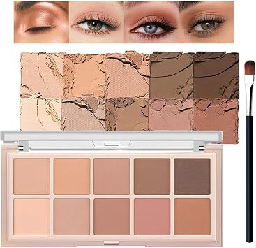 10 Colors Eyeshadow Palette, Smooth Matte Natural Nude,Pink and Brown Eye Shadow Includes Brushes, High Pigmented, Blendable & Long Lasting, Travel Size Eye Makeup Palette for Women Natural Nude