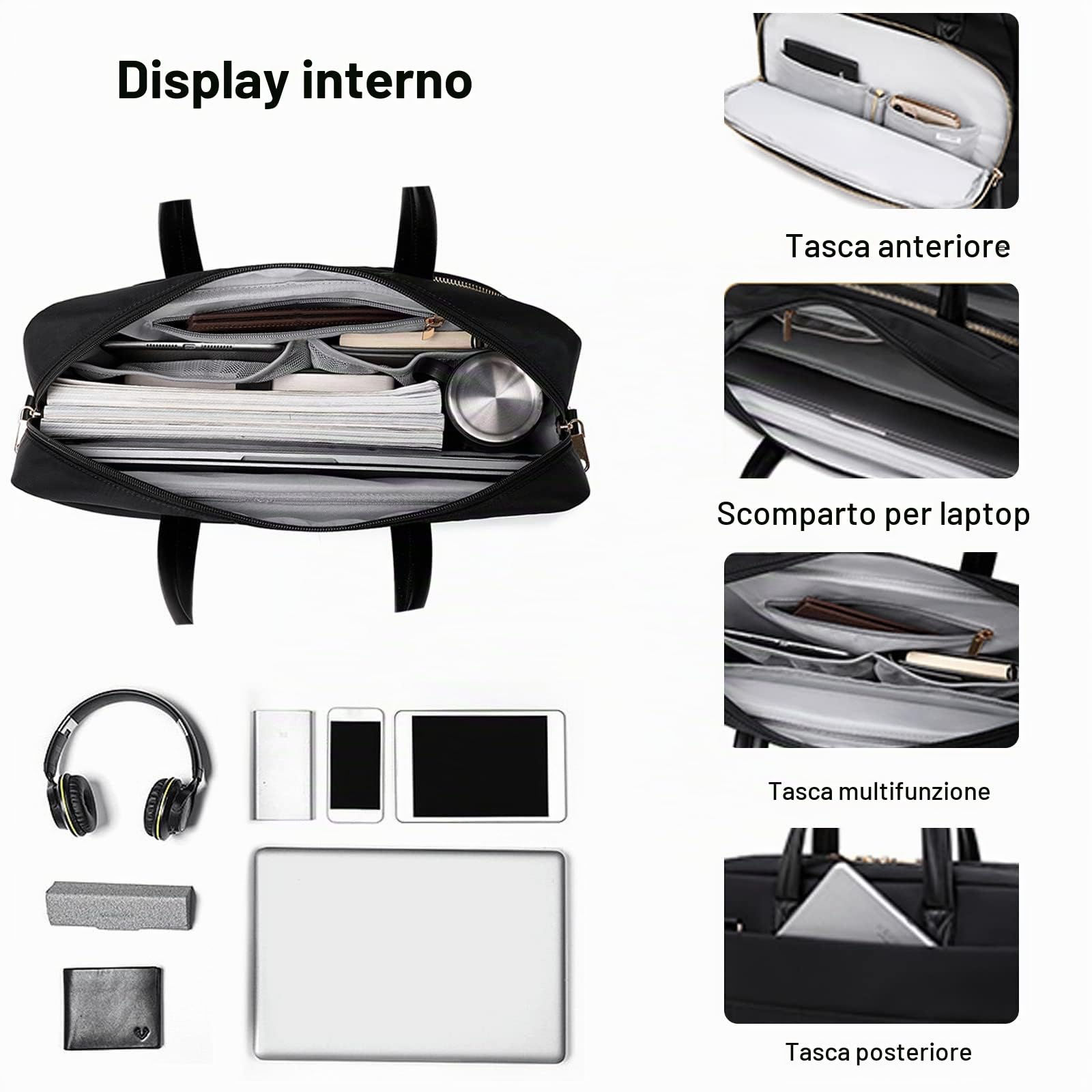 FANDARE Borsa Porta PC Donna Lavoro Cartella Borse per 15.6 Pollici Computer Grande Borsa Messenger Tracolla Ventiquattrore per Ufficio Università Insegnanti Scuola Lavoro Business Nero M