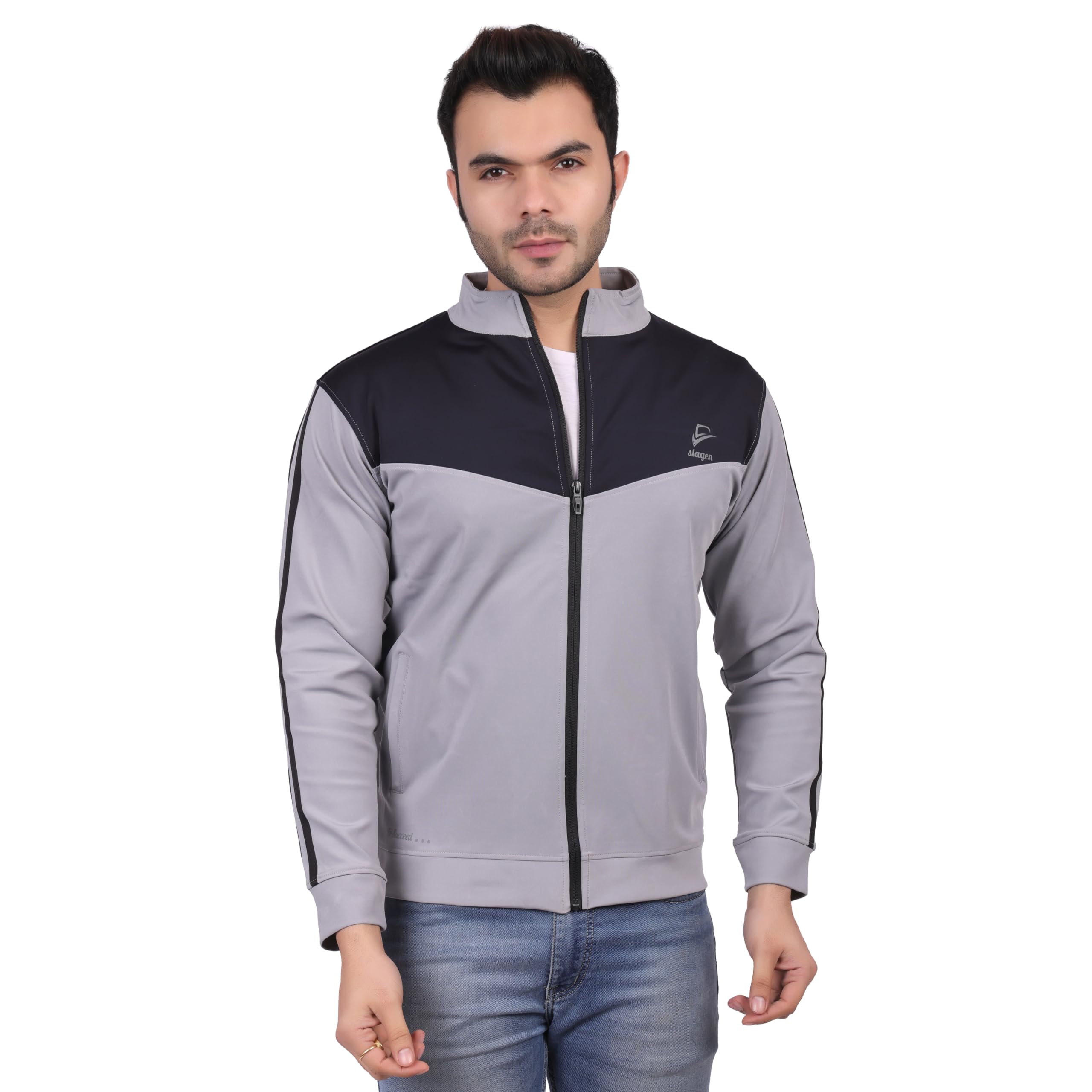 slagen Men's Full-Zip Lightweight Full Sleeve Athletic Track Upper Jacket || Fully Comfartble & Fashionable 95% Polyester 5% ElastaneFabric || Reguler Fit, Color Grey and Black-picture-36
