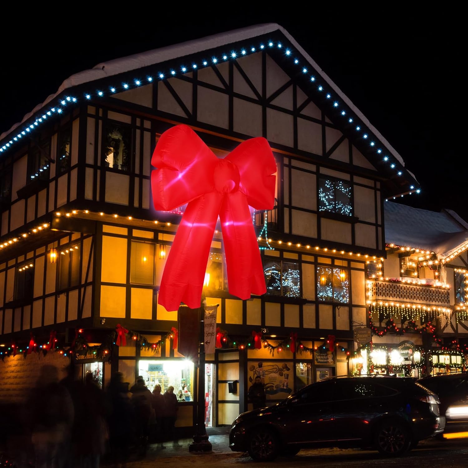 Leyndo 6FT Red Bow Christmas Inflatable Outdoor Decoration with Light, Outdoor Christmas Blow Up Decorations Built-in LEDs, Giant Xmas Inflatables for Yard Lawn Window Wall Glass Door Mall Decor