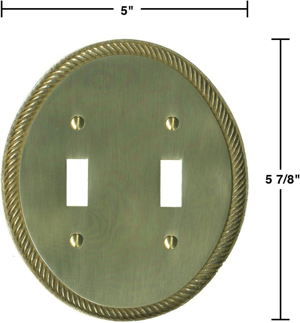 2 Solid Brass Switchplate Double Toggle Oval Braided | Renovator's Supply