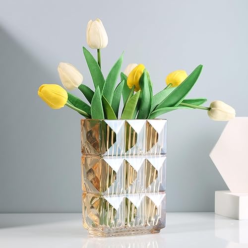 Jarrón de cristal de cristal, cuadrado ámbar grueso, decoración para el hogar, mesa de comedor, sala de estar, centro de mesa, oficina, boda,