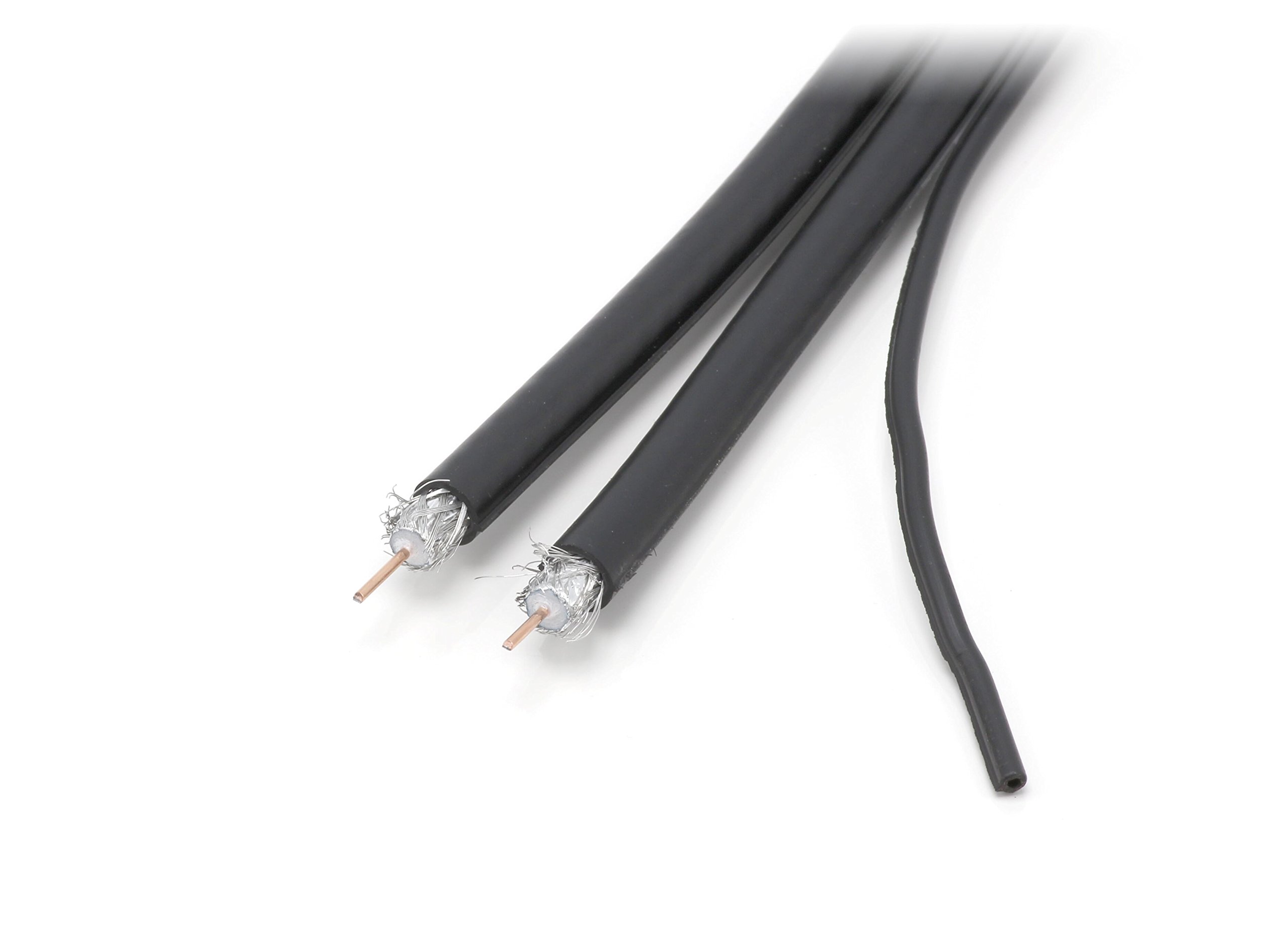 Dual RG6 coassiale, made in the USA, cavo coassiale doppia (Siamese cavo) 18 AWG cavo coassiale satellite, antenna, e CATV grade con connettori a compressione 75 ft Black - Twin with Ground